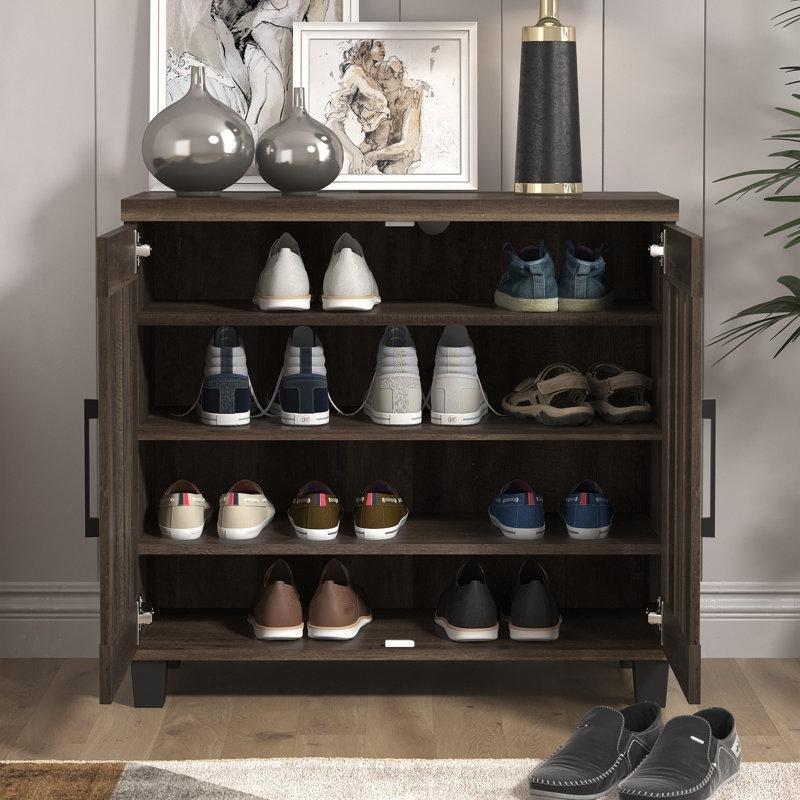 Lamel Kapaklı Ahşap Ayakkabılık Dolabı - 77x34 cm - 229497