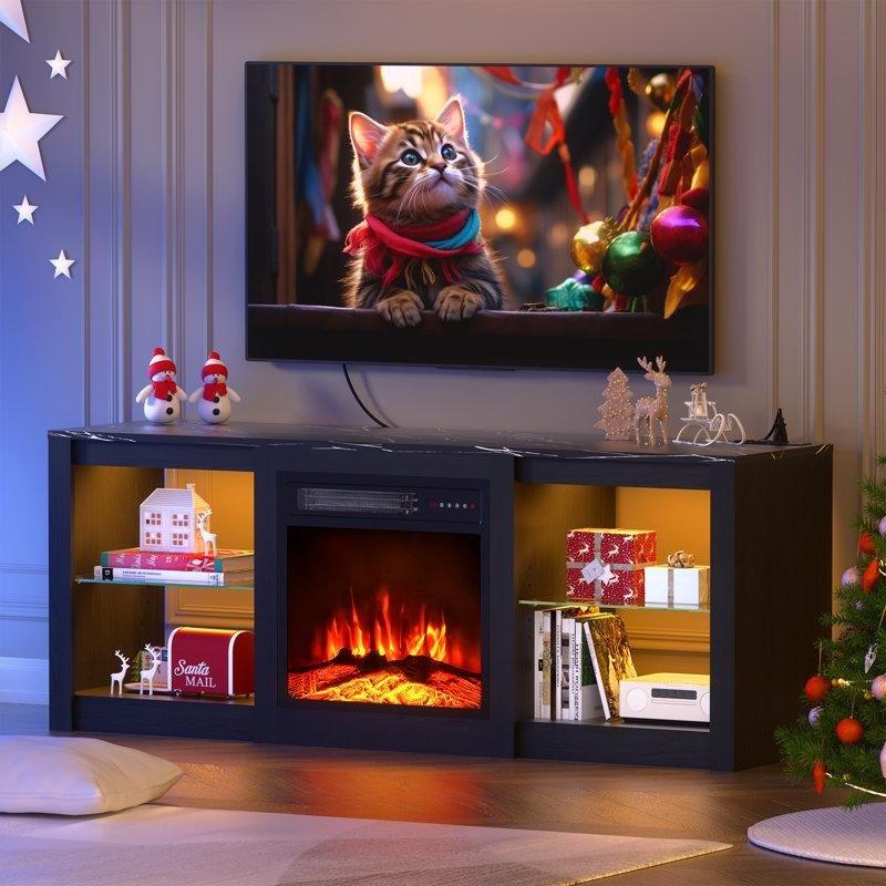 LED Aydınlatmalı ve Elektrikli Şömineli MDF TV Ünitesi - 148 cm - 221686