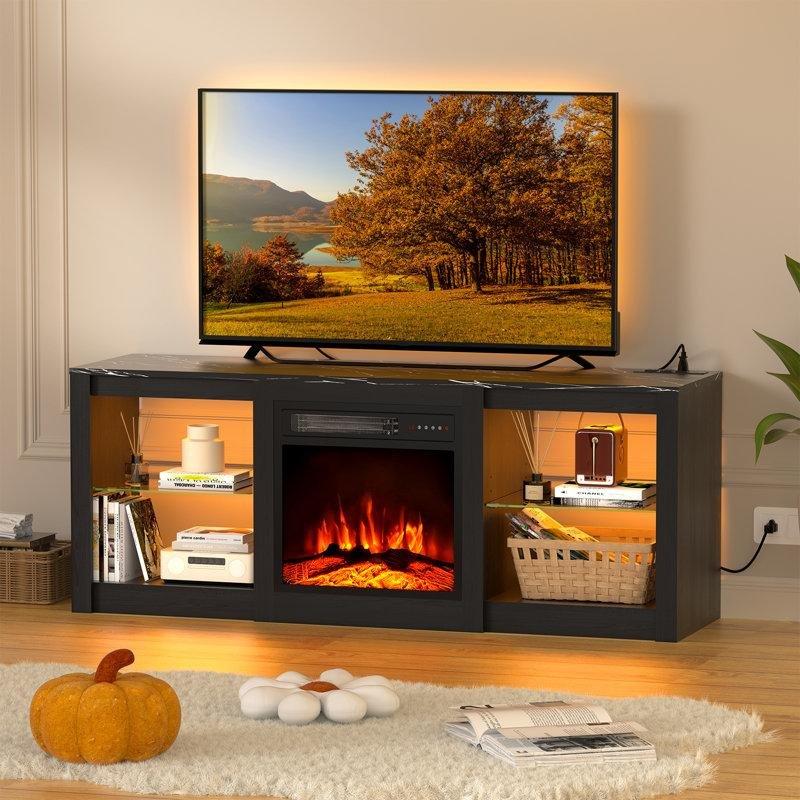 LED Aydınlatmalı ve Elektrikli Şömineli MDF TV Ünitesi - 148 cm - 221686
