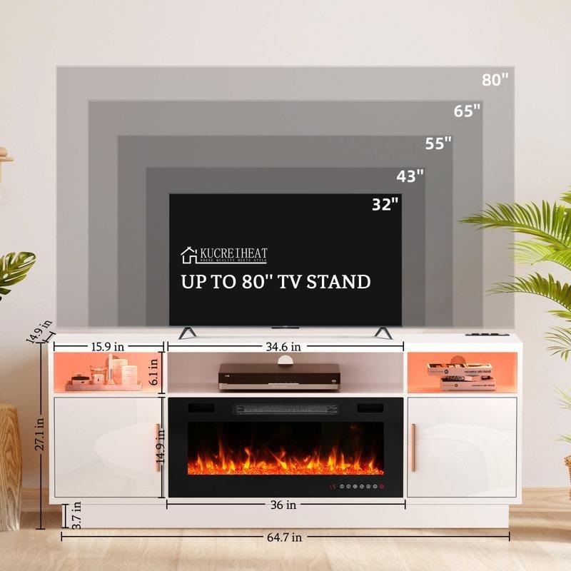 LED Aydınlatmalı ve Prizli MDF Şömineli TV Ünitesi - 178 cm - 221672