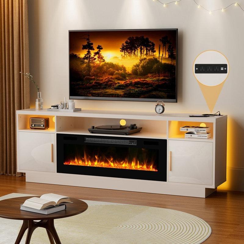 LED Aydınlatmalı ve Prizli MDF Şömineli TV Ünitesi - 178 cm - 221672