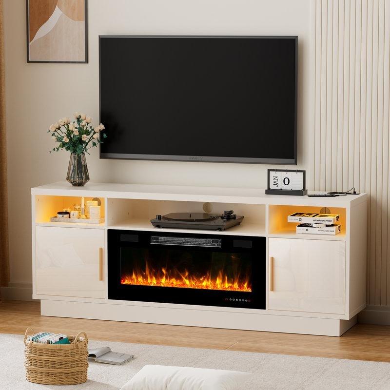 LED Aydınlatmalı ve Prizli MDF Şömineli TV Ünitesi - 178 cm - 221672