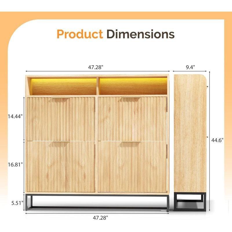 LED Işıklı 4 Düşer Kapaklı 1 Bölmeli MDF Suntalam Ayakkabılık - 120 cm - 229669