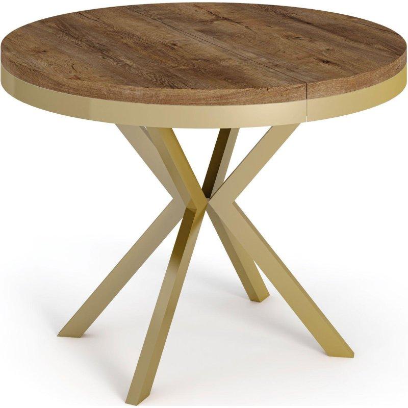 Lefkas Meşe Açılabilir Yuvarlak Gold Metal Ayaklı Bohem Yemek Masası - 90 cm - 235687
