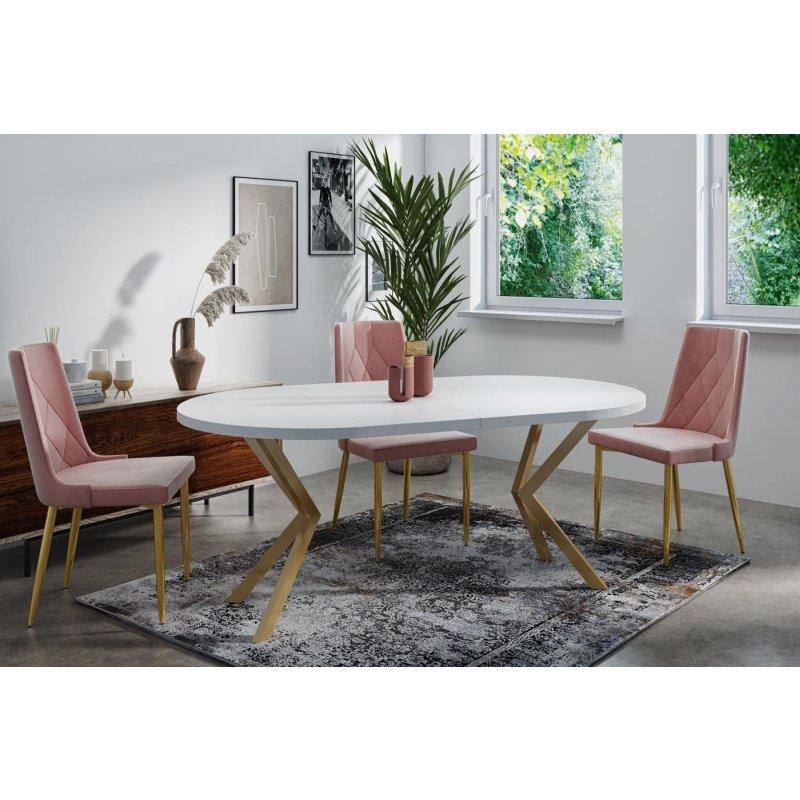 Lefkas Meşe Açılabilir Yuvarlak Gold Metal Ayaklı Bohem Yemek Masası - 90 cm - 235687