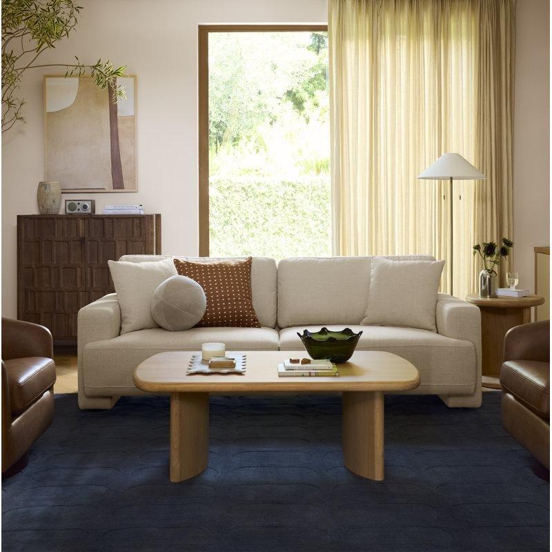 Luna Krem Keten Dokulu Kumaş Derin Oturumlu Gömme Kollu Üçlü Koltuk - 229 cm - 196669