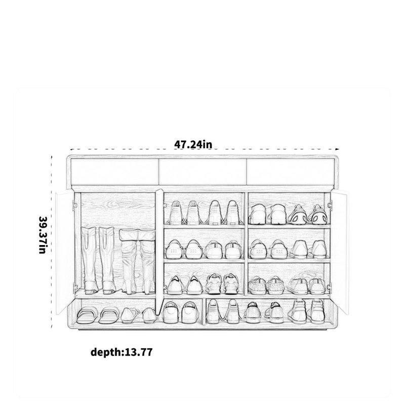Masif Ahşap 3 Çekmeceli 20 Çift Kapasiteli Ayakkabılık Dolabı - 120 cm - 227094