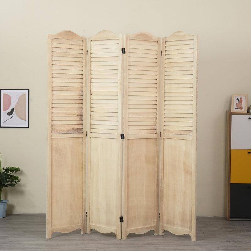 Masif Ahşap 4 Panelli Kemerli Tasarım Ayaklı Paravan - 178x173 cm - 184373