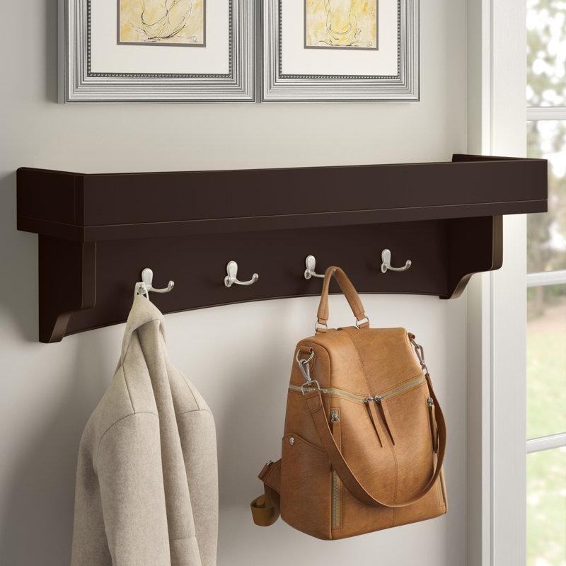 Masif Ahşap 8 Kancalı Askılı Duvar Rafı - 92 cm - 179151