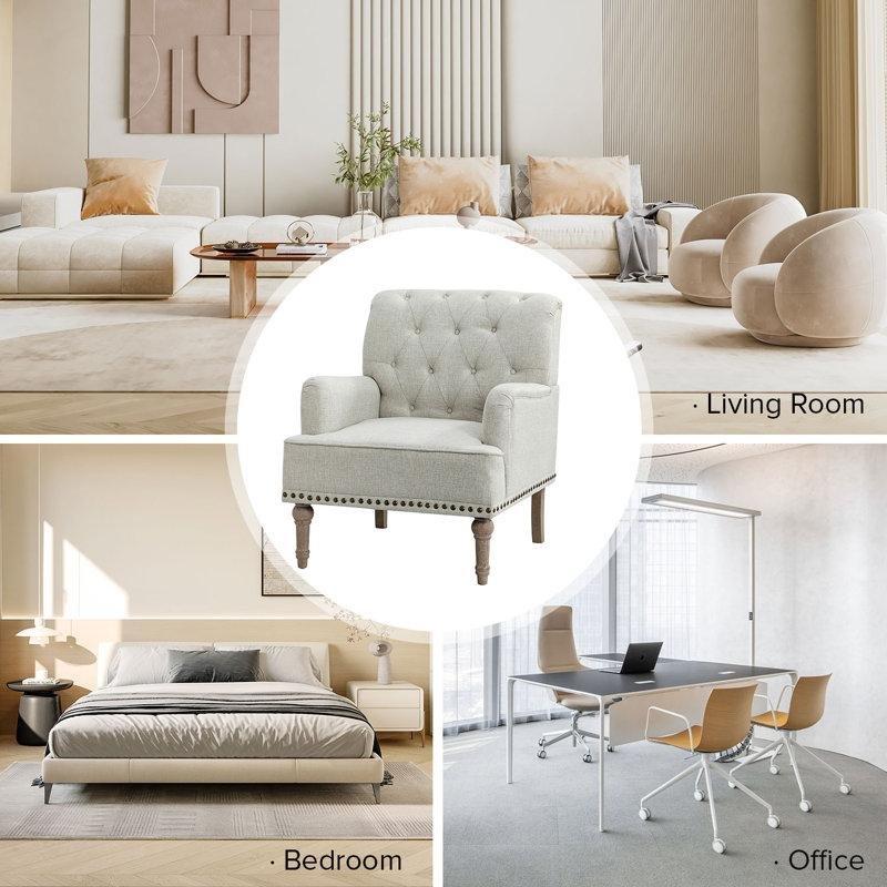 Masif Ahşap Ayaklı Kapitoneli 2li Set Tekli Koltuk - 203753