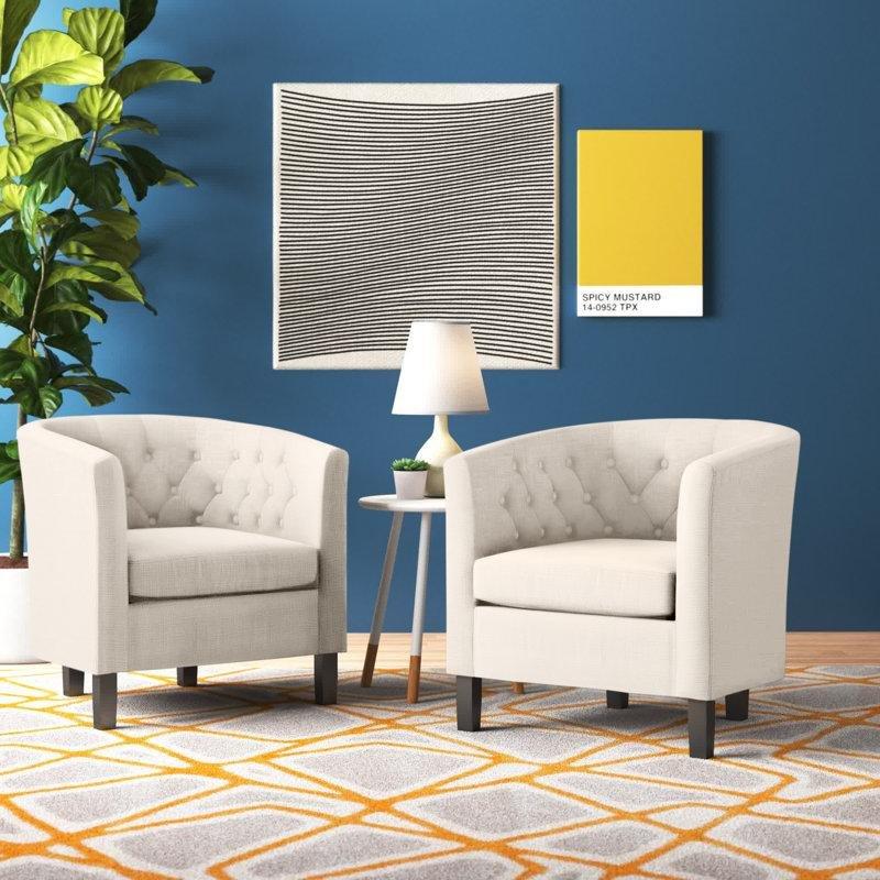 Masif Ahşap Ayaklı Kapitoneli Kumaş 2li Set Tekli Koltuk - 204966