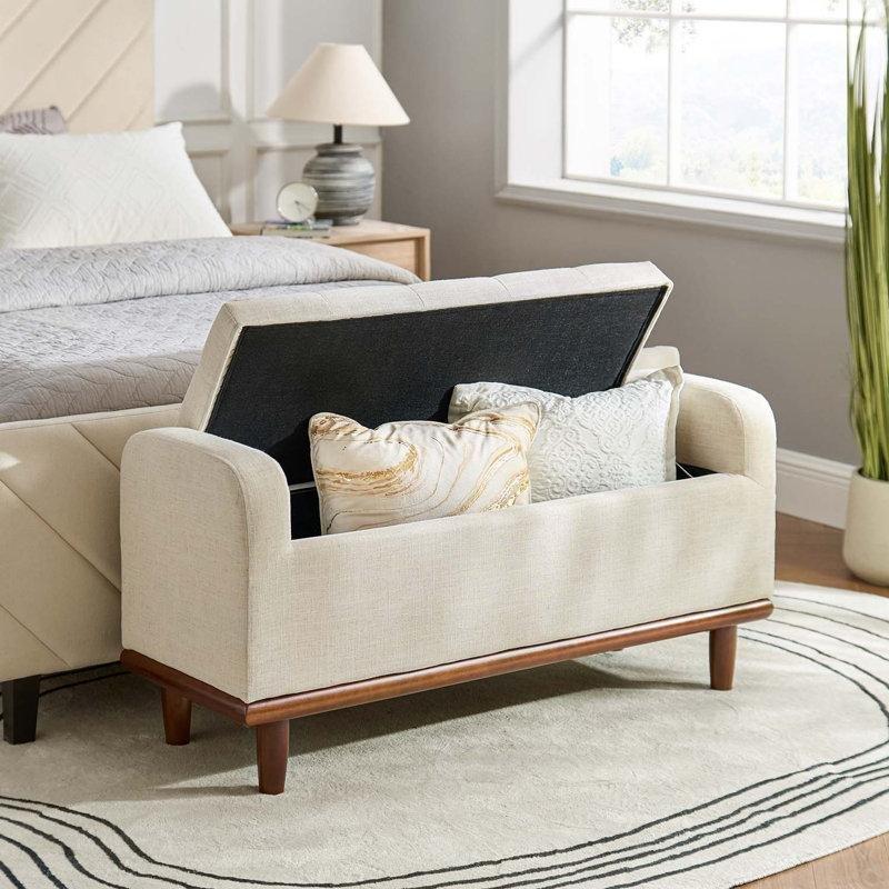 Masif Ahşap Ayaklı Kapitoneli Sandıklı Bench - 118 cm - 164554