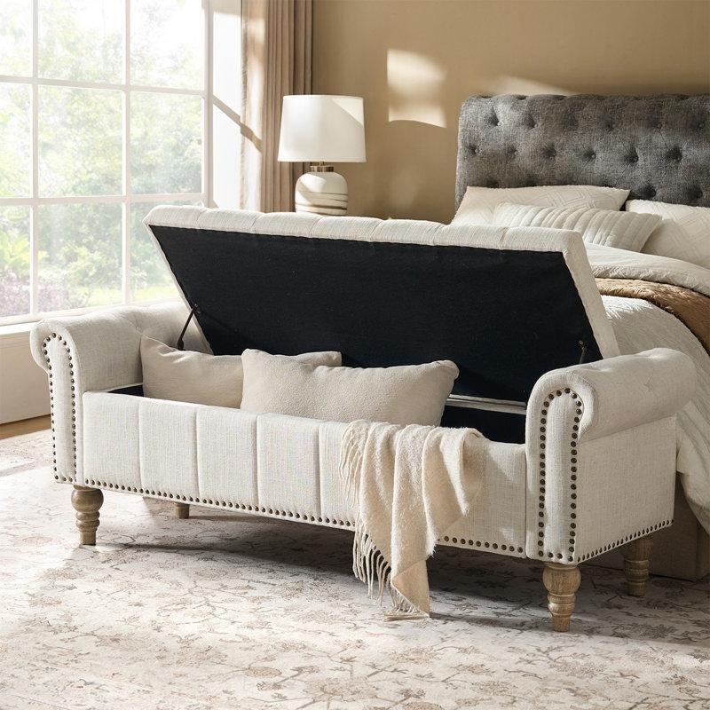 Masif Ahşap Ayaklı Sandıklı Kapitoneli Zımbalı Klasik Bench - 149 cm - 164746