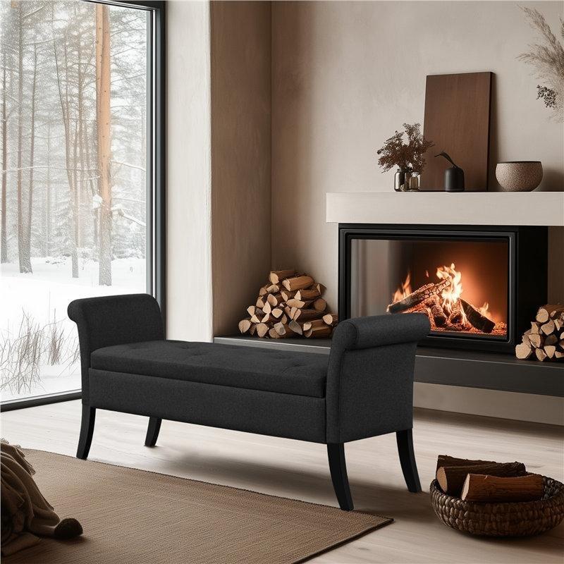 Masif Ahşap Ayaklı Sandıklı ve Kolçaklı Kapitoneli Kumaş Bench - 133 cm - 164560