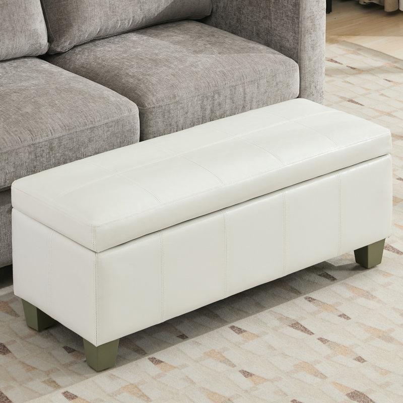 Masif Ahşap Ayaklı Suni Deri Döşemeli Sandıklı Nervürlü Bench - 105 cm - 164326