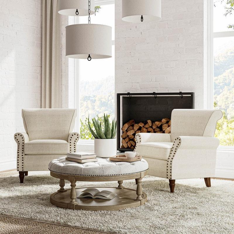 Masif Ahşap Ayaklı Zımba Detaylı Kulaklı 3 Parça Koltuk Takımı - 192172