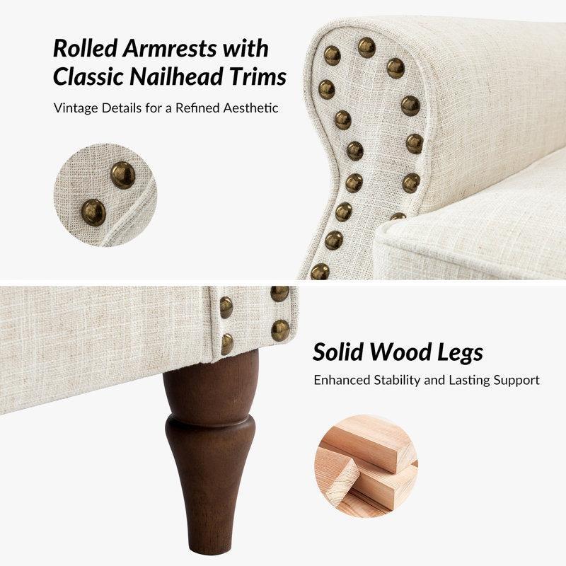 Masif Ahşap Ayaklı Zımba Detaylı Kulaklı 3 Parça Koltuk Takımı - 192172