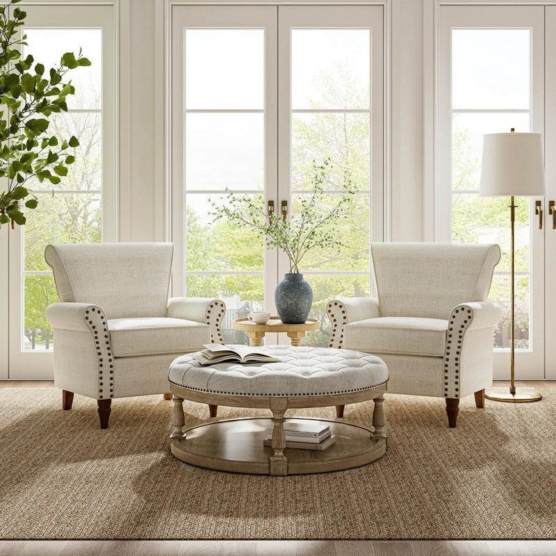 Masif Ahşap Ayaklı Zımba Detaylı Kulaklı 3 Parça Koltuk Takımı - 192172