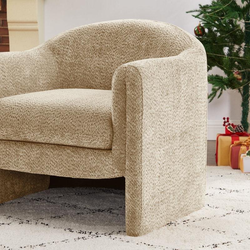 Masif Ahşap Bukle Kumaş Fıçı Tasarım 2li Tekli Koltuk Seti - 204365