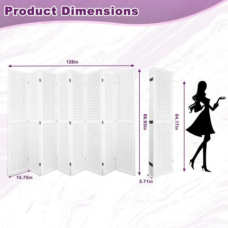 Masif Ahşap Delikli Pano Tasarımlı Katlanır Paravan - 171x326 cm - 184717