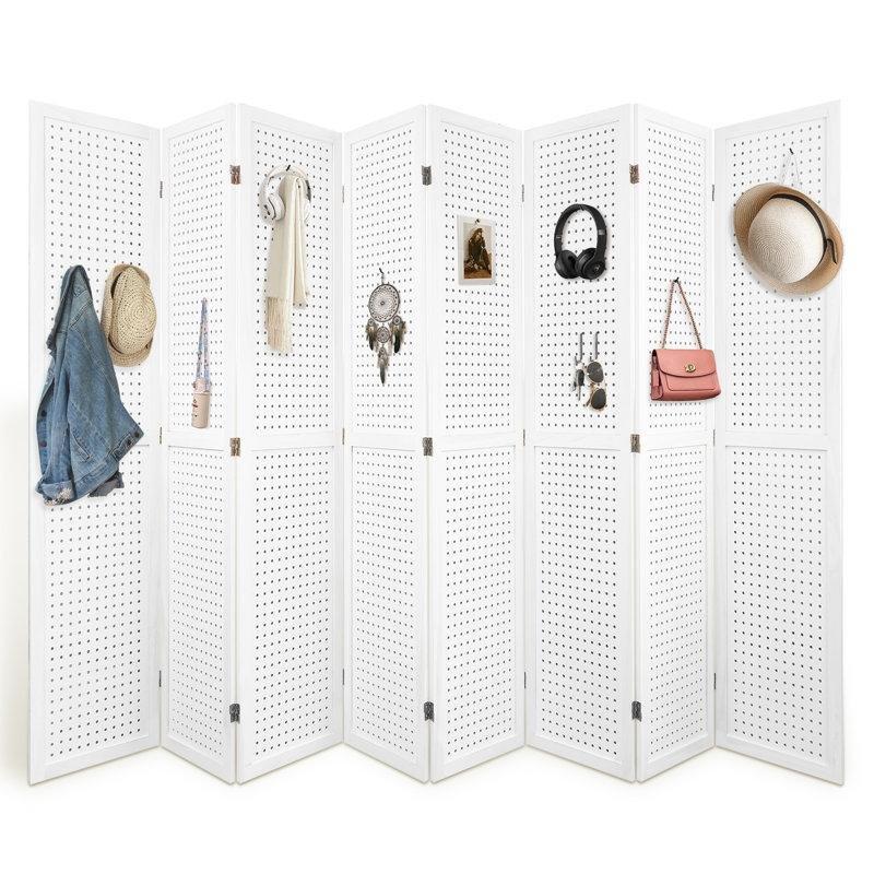 Masif Ahşap Delikli Pano Tasarımlı Katlanır Paravan - 171x326 cm - 184717