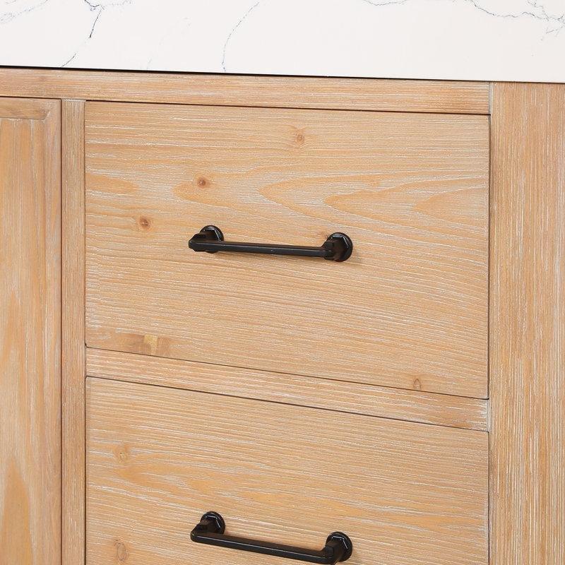 Masif Ahşap Endüstriyel Mermer Tezgahlı Çift Lavabolu Banyo Dolabı - 214 cm - 201550