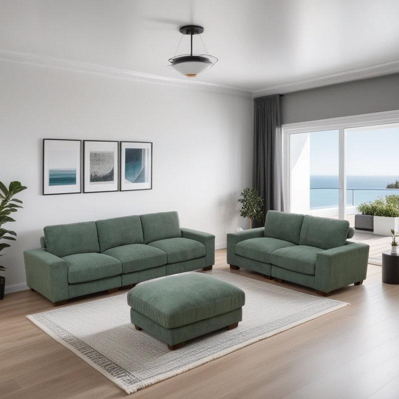 Masif Ahşap Fitilli Kadife 6 Parça Puflu Modüler Koltuk Takımı - 191907