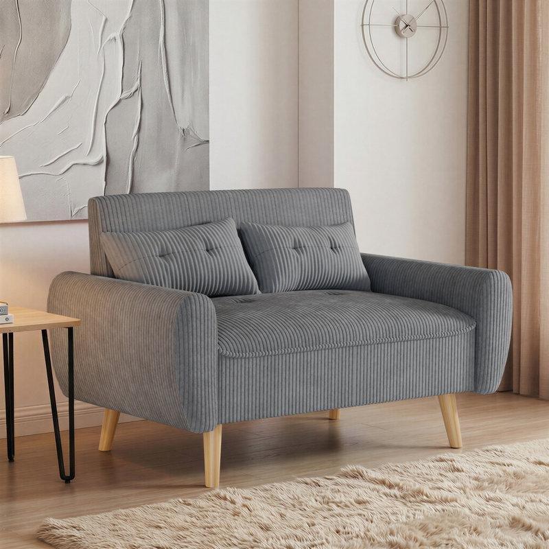 Masif Ahşap Genişleyen Kollu Pamuk Karışımı İkili Koltuk - 125 cm - 196843