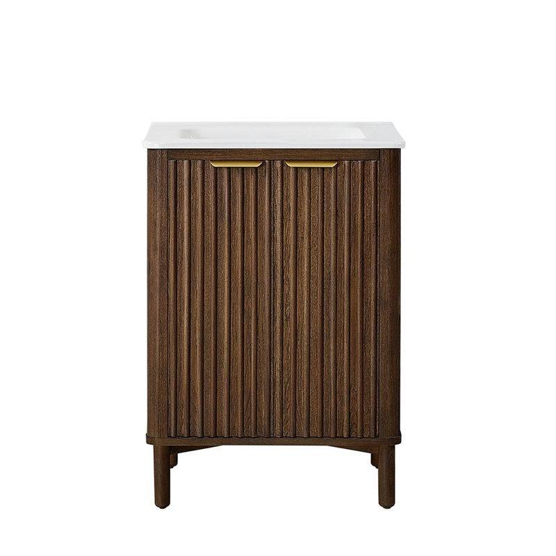 Masif Ahşap Gold Kulplu Dahili Beyaz Seramik Lavabolu Banyo Dolabı - 61 cm - 198588
