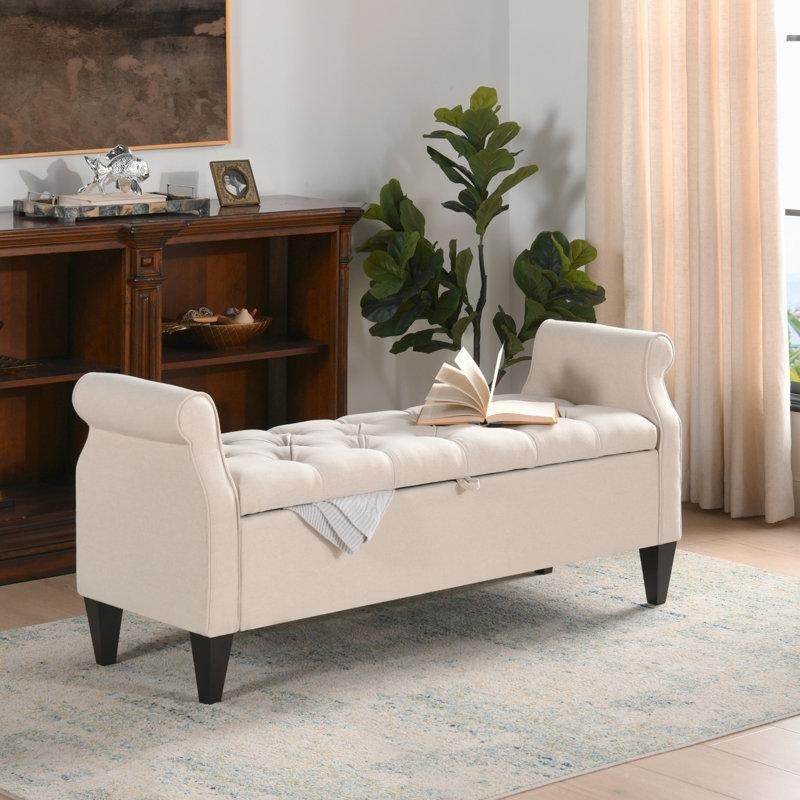 Masif Ahşap Gövdeli Kapitoneli Sandıklı Bench - 147 cm - 164383
