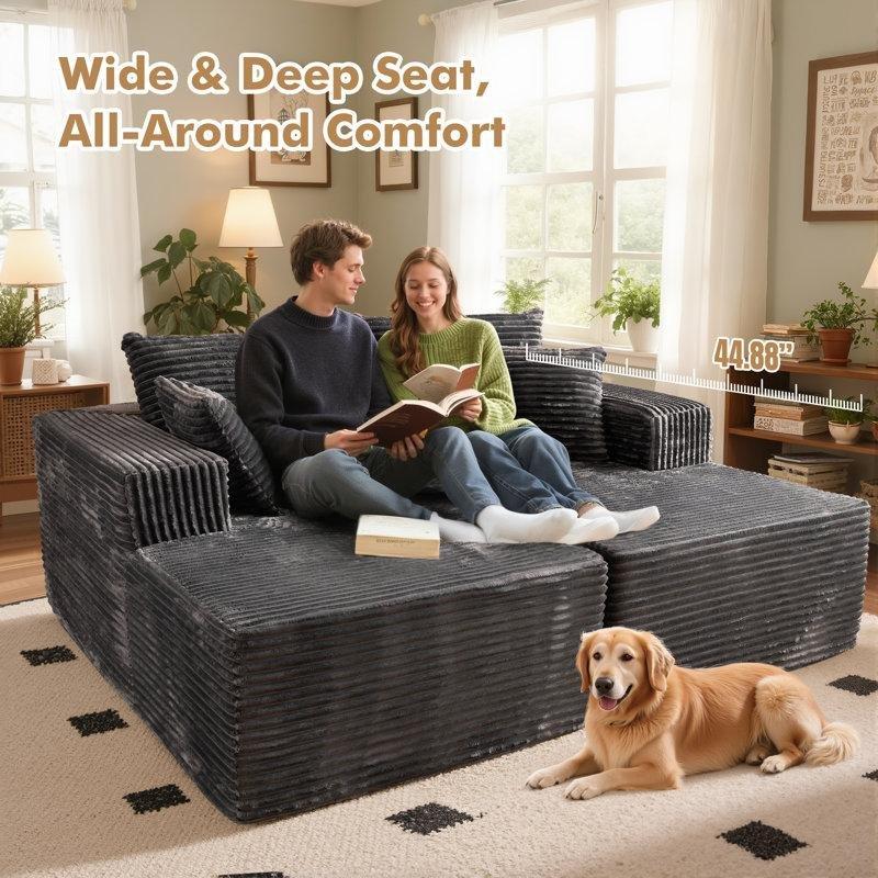 Masif Ahşap İskeletli Fitilli Kadife Kumaş Yataklı Koltuk - 213 cm - 195597