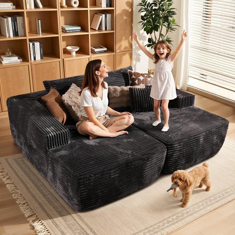 Masif Ahşap İskeletli Fitilli Kadife Kumaş Yataklı Koltuk - 213 cm - 195597