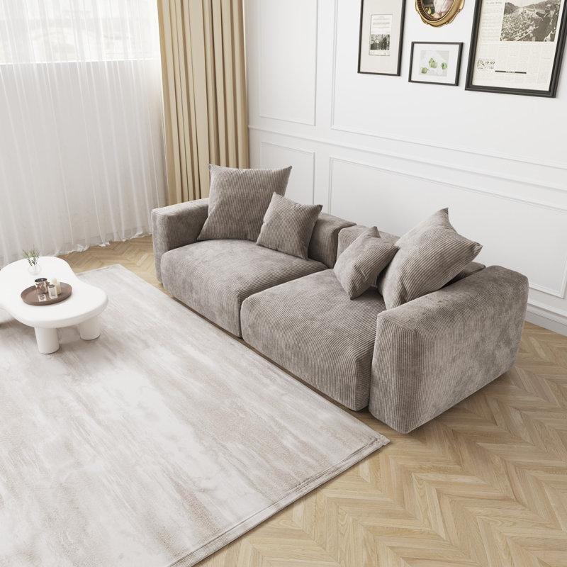 Masif Ahşap İskeletli Fitilli Kadife Modüler İkili Koltuk - 260 cm - 196431