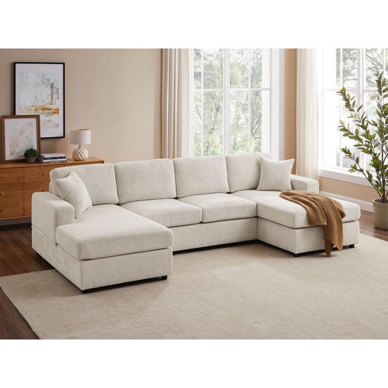 Masif Ahşap İskeletli Kadife Kumaş U Şekilli Simetrik Köşe Koltuk Takımı - 270x149 cm - 194645