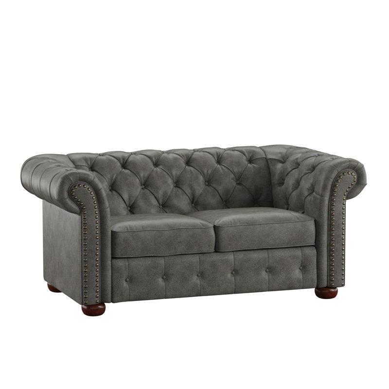 Masif Ahşap İskeletli Kapitoneli Chesterfield İkili Koltuk - 174 cm - 195694