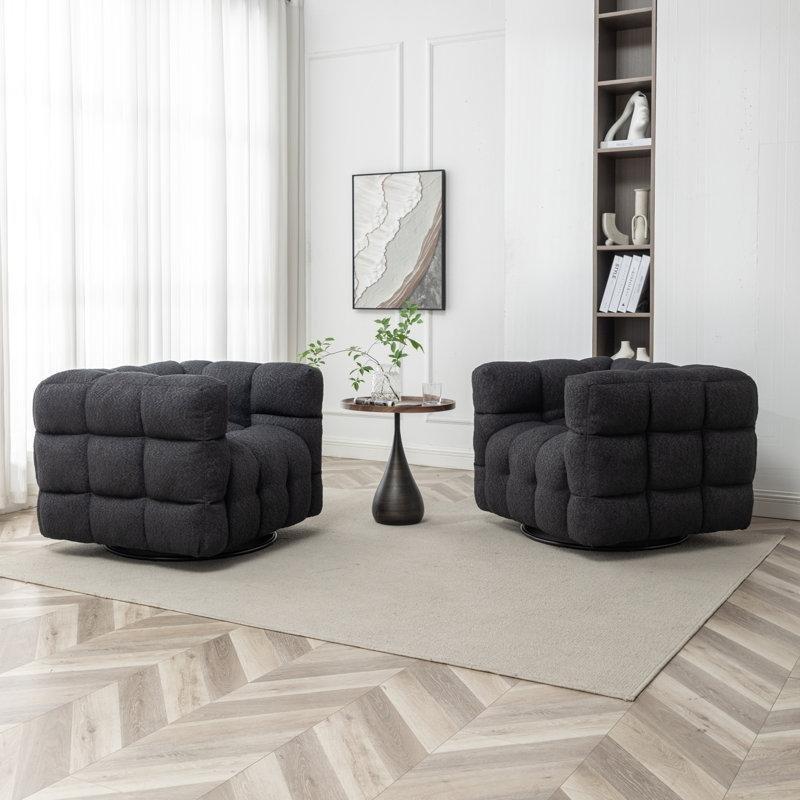 Masif Ahşap İskeletli Kapitoneli Döner 2li Set Tekli Koltuk - 97 cm - 204111