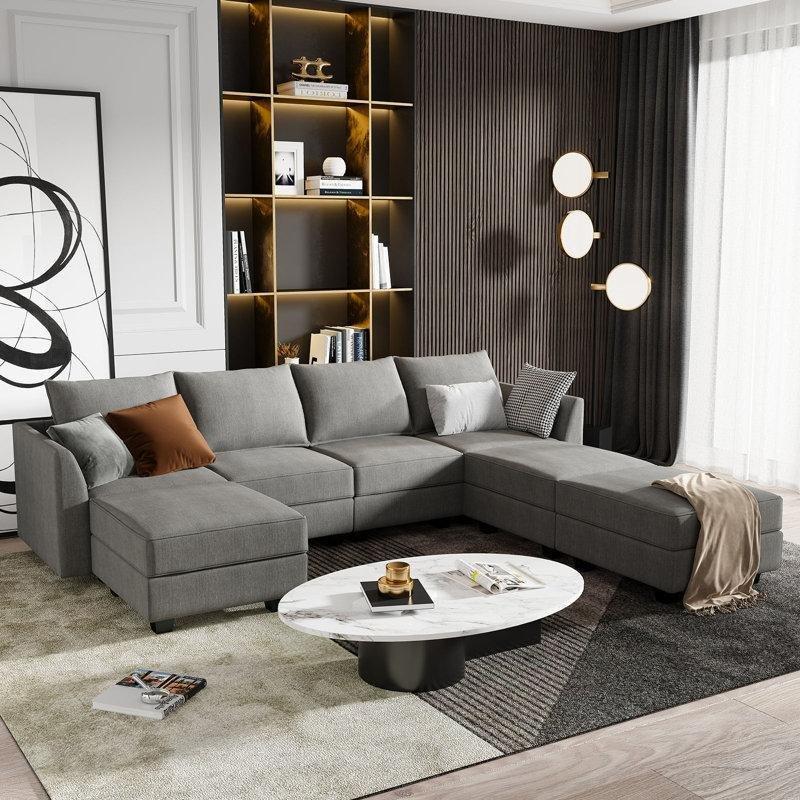 Masif Ahşap İskeletli Modüler Depolama Alanlı U Köşe Koltuk Takımı - 287x208 cm - 193974