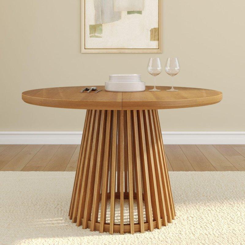 Masif Ahşap Kaide Ayaklı Bohem Yemek Masası - 120 cm - 237598