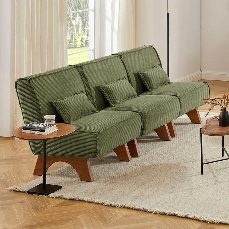 Masif Ahşap Kaideli Şönil Kumaş Modüler 3 Parçalı Koltuk 3 Kırlentli - 229 cm - 195471