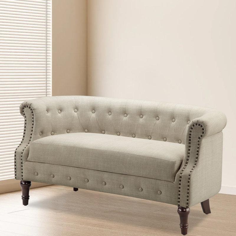 Masif Ahşap Kapitone Detaylı Chester İkili Koltuk - 140x72x72 cm - 207263