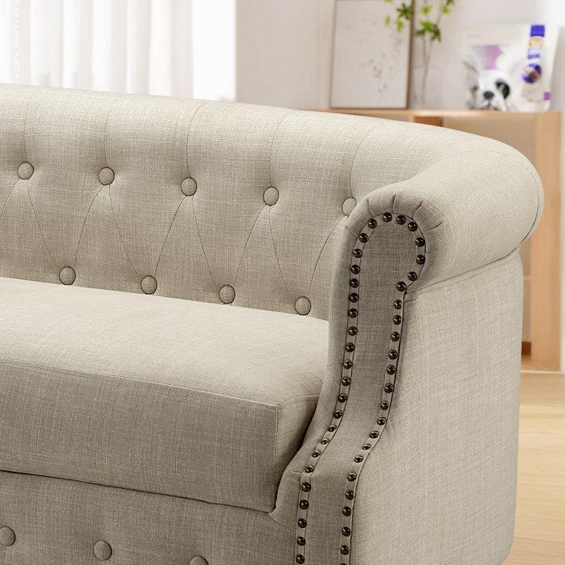 Masif Ahşap Kapitone Detaylı Chester İkili Koltuk - 140x72x72 cm - 207263