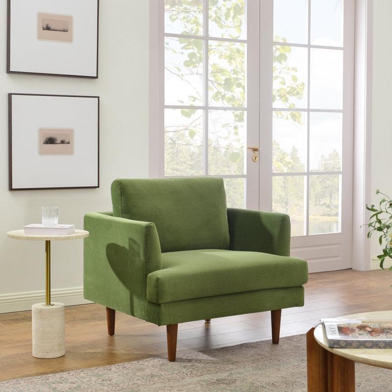 Masif Ahşap Konik Ayaklı Kadife Kumaş Tekli Koltuk - 89x89 cm - 205145