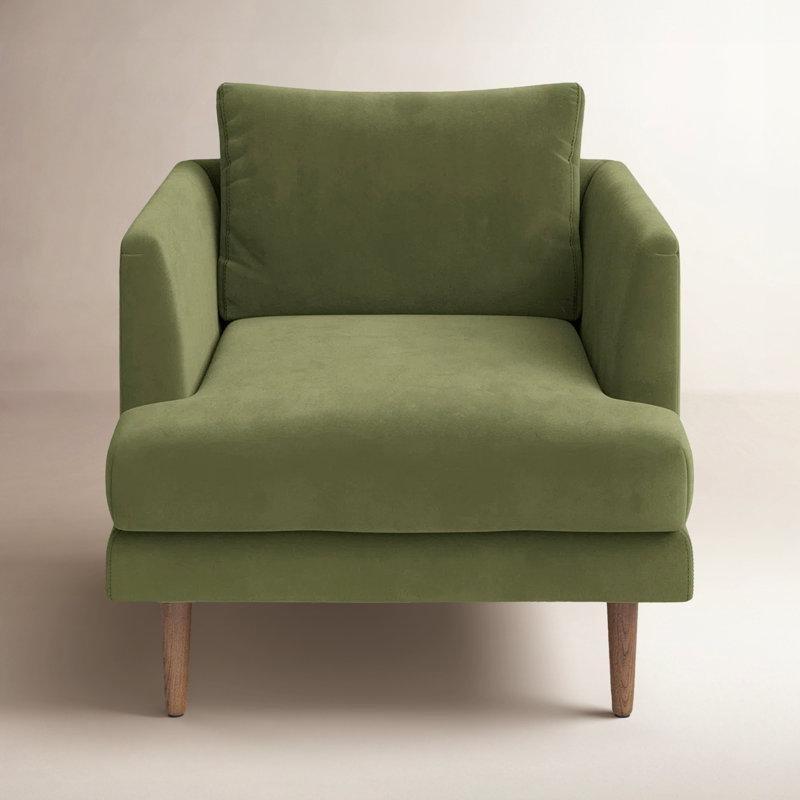 Masif Ahşap Konik Ayaklı Kadife Kumaş Tekli Koltuk - 89x89 cm - 205145