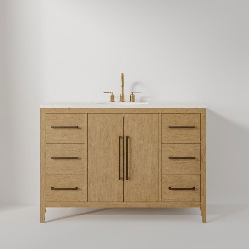 Masif Ahşap Kuvars Tezgahlı 6 Çekmeceli Banyo Lavabo Dolabı - 122 cm - 197694