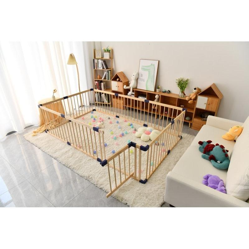 Masif Ahşap Modüler Kilitli Kapılı Bebek Oyun Alanı Çiti - 240x141 cm - 181204