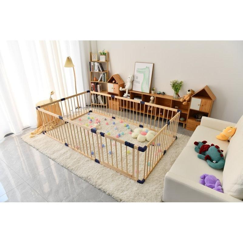 Masif Ahşap Modüler Kilitli Kapılı Bebek Oyun Alanı Çiti - 240x141 cm - 181204