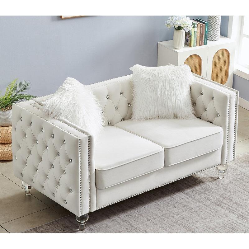 Masif Ahşap Polyester Kapitoneli İkili Koltuk - 153 cm - 207155