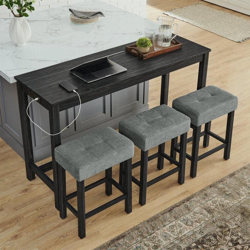 Masif Ahşap Prizli 3 Tabureli Koltuk Arkası Dresuar - 150 cm - 218233