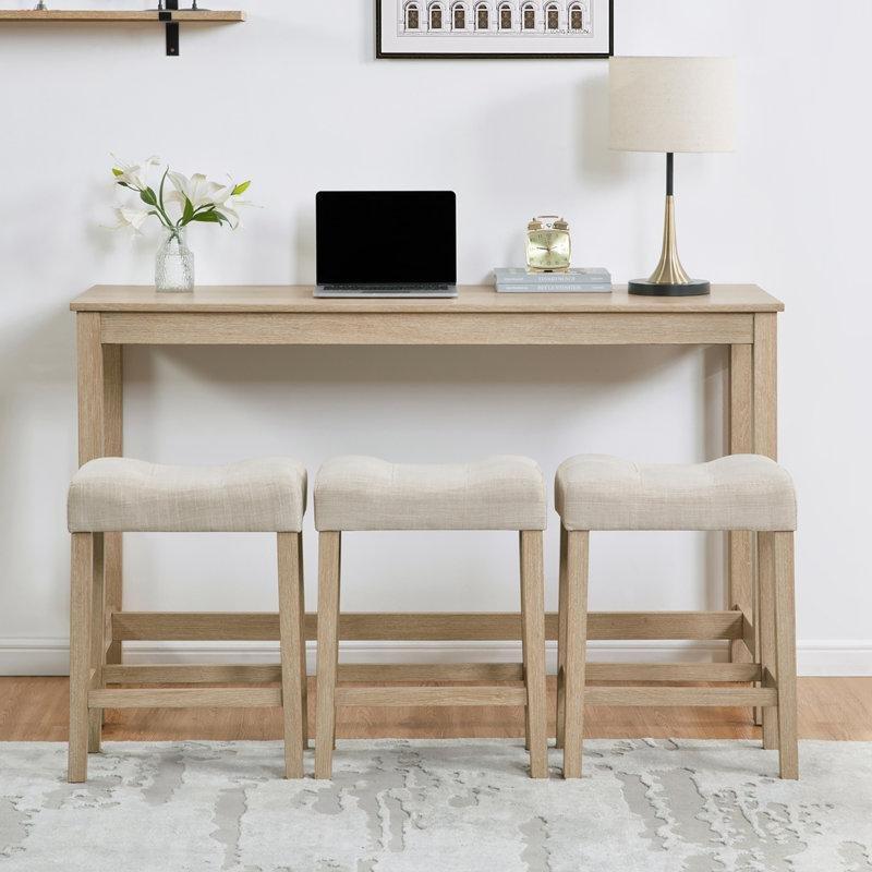Masif Ahşap Prizli ve USB Portlu 3 Tabureli Koltuk Arkası Dresuar - 150 cm - 218477