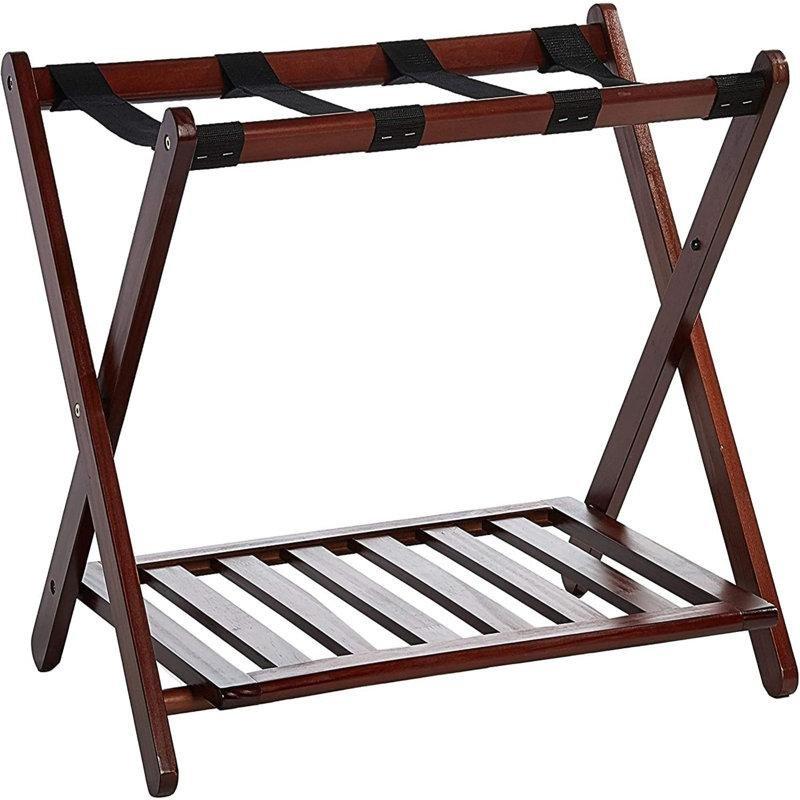 Masif Ahşap Raflı Katlanabilir Valiz Sehpası - 68x41x57 cm - 187171